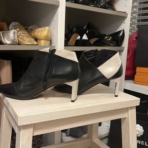 Black leather booties with Cream leather heel